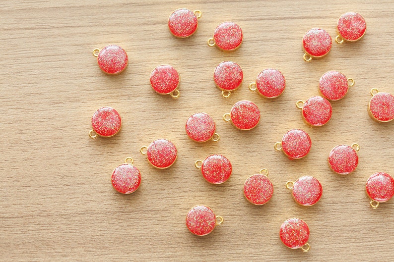 5 piezas de rojo redondo brillo resina oro plateado cinc ...