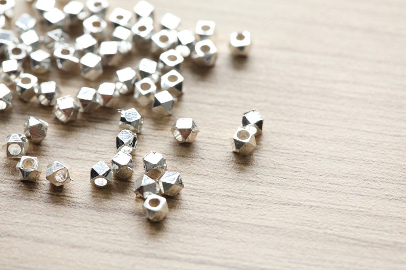 50 Pcs of Polygon Silver Plated Color Brass Jewelry Beads 3 Etsy
