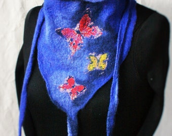 Wool Triangle Scarf Shawl Felted Butterfly Lover Gift Eco Scandinavian Norwegian Wool Hygge Cottagecore One-of-a-kind Gift Free Shipping