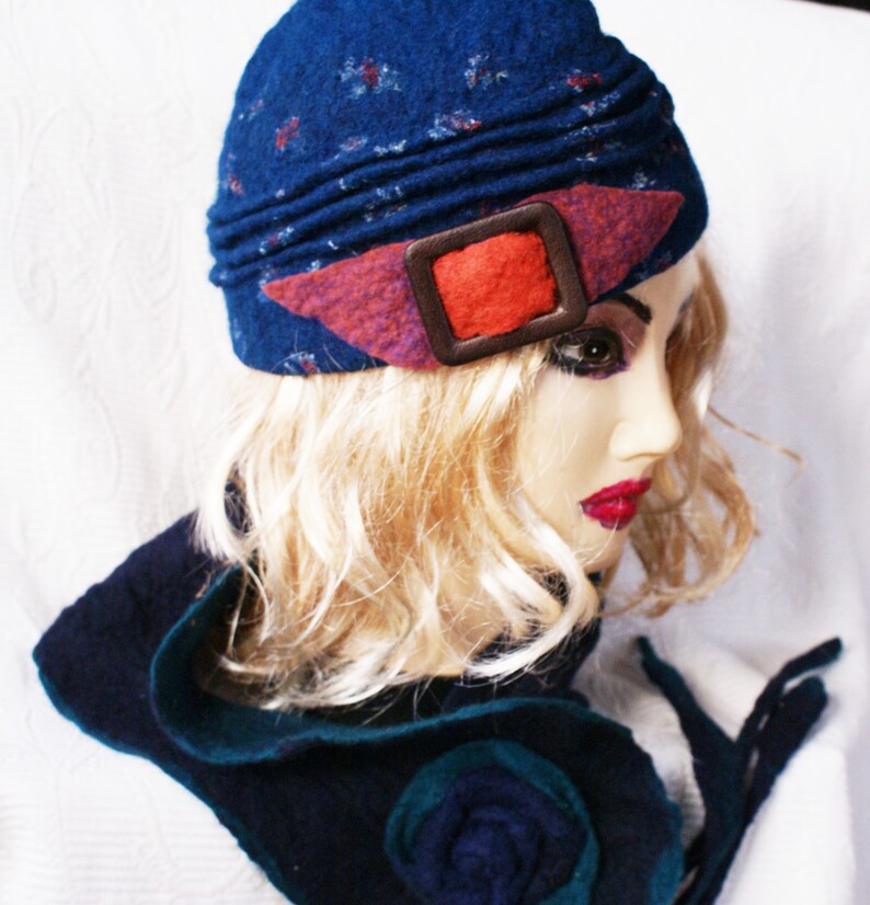 Wool I940s style hat Felt Warm Hat OOAK Felted Eco Fashion Handcrafted Pilot Design Garrison Hat Ready to ship Side Flight Style Women Cap