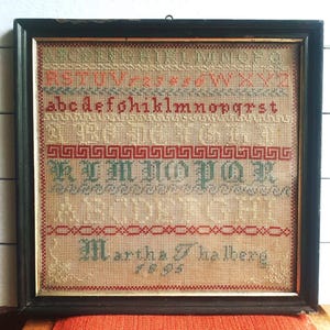 norwegian  Antique 1895 Whitework framed Sampler:  Hand-Embroidered Alphabet, Folk Craft  recive Discount- 25%