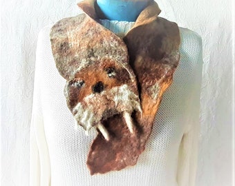 Walrus Scarf Felted Woolen Collar Scandinavian ECO Wool One-of-a-kind Handmade Nordic Gift Free Shipping from Norway