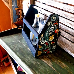 Norwegian  Bottle Crate Handpainted Norwegian Folk Art Rosemaling One-of-a-kind Nordic Wood Caddy Gift Free Shipping from Norway