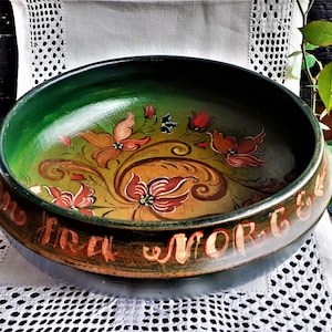 Norwegian Vintage Handcrafted Wood Ale Bowl Folk Art Rosemaling Scandinavian Nordic Carved Bowl One-of-a-kind gift