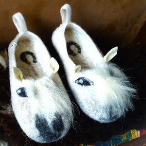 Eco Felted Wool Horses Slippers One-of-a-kind Slippers Handmade Horses Lovers Gift Norwegian Sheep Wool Free Shipping from Norway