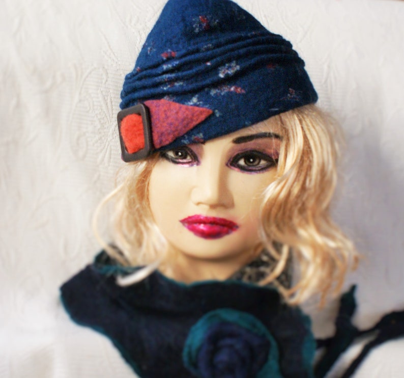 Wool I940s style hat Felt Warm Hat OOAK Felted Eco Fashion Handcrafted Pilot Design Garrison Hat Ready to ship Side Flight Style Women Cap