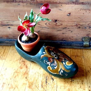 Norwegian Decor Wooden Shoe Folk Art Rosemaling Handcrafted Scandinavian Nordic Vintage One-of-aHousewarming gift-gift