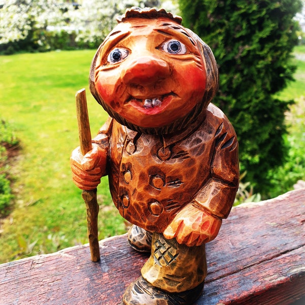 Artista de madera noruego Otto Sveen Vintage 1960s. Troll tallado a mano Arte popular nórdico Artesanía Regalo coleccionable único Envío gratuito desde Noruega