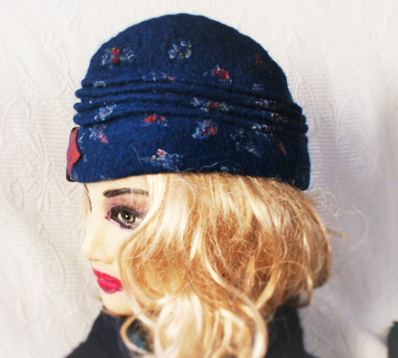 Wool I940s style hat Felt Warm Hat OOAK Felted Eco Fashion Handcrafted Pilot Design Garrison Hat Ready to ship Side Flight Style Women Cap
