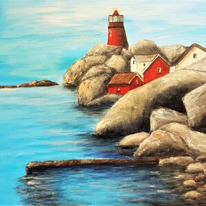 Originele wenskaart: Scandinavische vuurtoren Art Print ondertekend Scandinavisch Scandinavisch landschap landschap natuur OOAK cadeau gratis schip uit Noorwegen