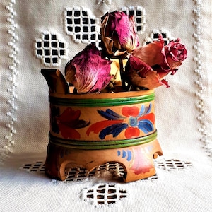 norwegian  antique  Bentwood Bucket Handpainted Rosemaling Norwegian Nordic Folk Art Housewarming Gift from 1910s.