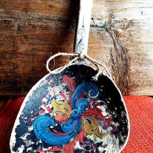 Norwegian Antique Wood Spoon Folk Art Scandinavian Natural Home Farmhouse Nordic Craft Handcarved OOAK Housewarming gift