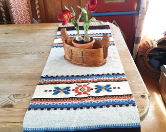 Chemin de table vintage scandinave tissé à la main, tapis norvégien, tissage nordique, broderie, fibre folklorique, artisanat folklorique, cadeau cottagecore, livraison gratuite
