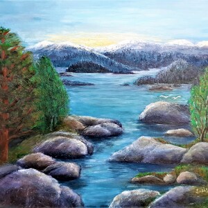 originele kunstkaart Scandinavisch landschap Fine Art Print ansichtkaart ondertekend Scandinavisch landschap natuurlandschap OOAK cadeau