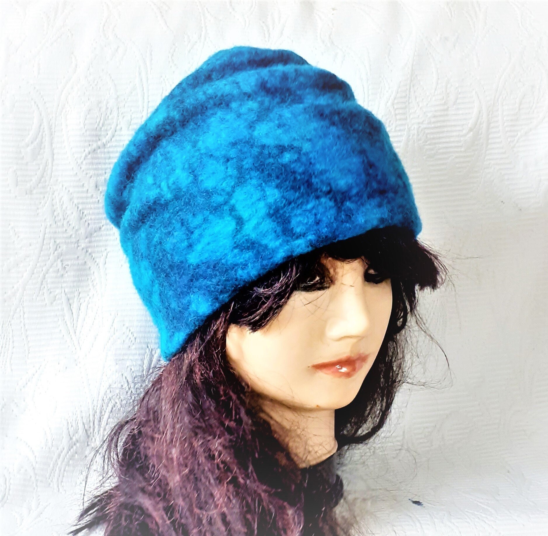 Blue Beanie Fur Pompom Hat Two Pom Poms Women Knit Beanie Warm Cozy Hat for Girl Teenager Hat Wool Knit Hat