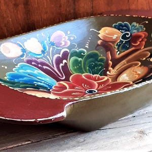 Hand-Painted Rosemaling Dough Trough: Norwegian Folk Art Bowl, Signed