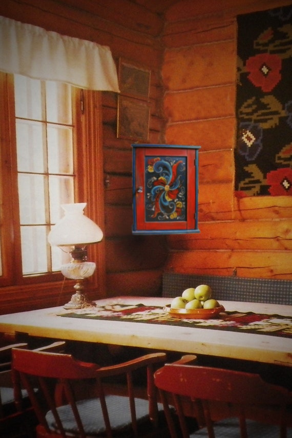Norwegian Rosemaling Wooden Corner Cabinet Scandinavian Folk Art Handcrafted In Norway Cupboard Furniture Interior Free Shipping