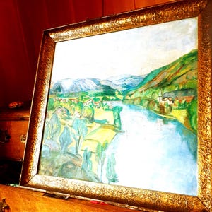 scandinavian  avant-garde modernist ORIGINALoil painting NORWEGIAN llandscape original frame shipping from Norway
