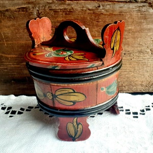 Norway Antique Smørbutt&quot; Folk Art Rosemaling Handcrafted Bentwood  Bucket Scandinavian Nordic Norwegian Farmhouse Cottagecore Gift