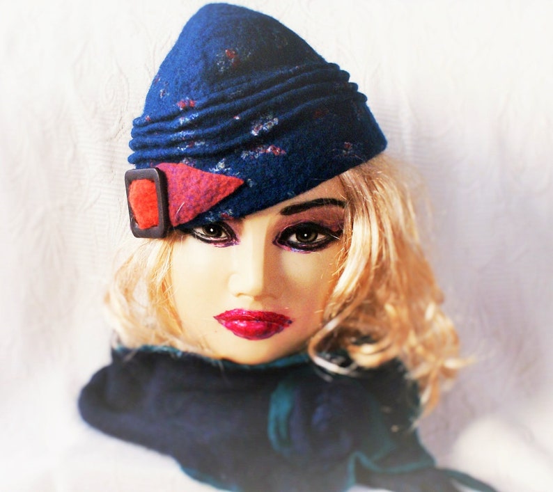 Wool I940s style hat Felt Warm Hat OOAK Felted Eco Fashion Handcrafted Pilot Design Garrison Hat Ready to ship Side Flight Style Women Cap