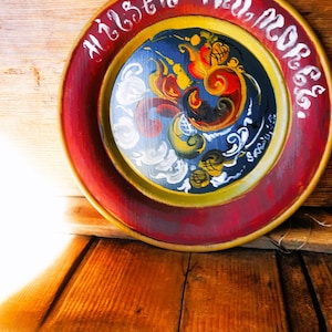 norwegian handpainted wood plate norwegian folk decor Rosemaling shipping from Norway