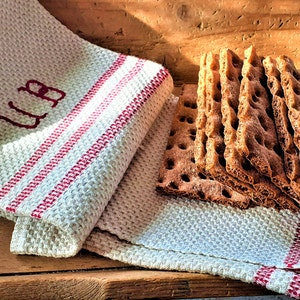 Scandinavian Vintage Linen Waffle Towel Embroidered Monogram Vintage Gift Norwegian Nordic Serving Folk Craft  Shipping from Norway