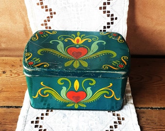 Seltene Norwegische Antike Biscuit Box Folk Decor Rosemaling Skandinavische Nordic Servieren Sammlerstück Corttagecore Geschenk Kostenloser Versand aus Norwegen