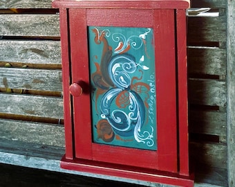 Handpainted Key Cabinet Norwegian Folk Art Rosemaling Wall Key Holder Hanging Key Cabinet Nordic Scandinavian Farm Rustic Gift Free Shipping