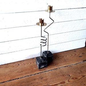 Swedish vintage   PAIR OF Vintage IKEA  Brass  Granite Candlestick Holders - Scandinavian  Minimalist Design get Discount - 25% in checkout