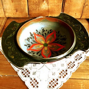Norwegian  Antique&quot;Bowl with ears&quot; Handcrafted in Norway Folk Art &quot;Rosemaling&quot; Scandinavian Nordic Woodwork