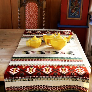 Norwegian homeweaving Large  Woven Table runner with embroidery  Norwegian Linens Scandinavian Vintage Scandinavian crafts