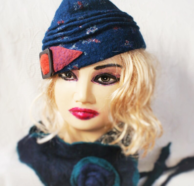 Wool I940s style hat Felt Warm Hat OOAK Felted Eco Fashion Handcrafted Pilot Design Garrison Hat Ready to ship Side Flight Style Women Cap