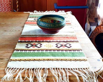 Norwegischer Tischläufer, handgewebt, Vintage, skandinavische Volkskunst, Stickerei, Cottagecore, rustikales Geschenk, Rabatt - 25 % im Warenkorb