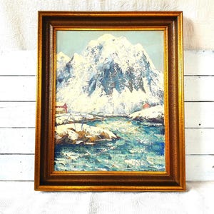 Norway Lofoten Original Oil Painting with original frame by Christian Faber from 1920-30ss Scandinavian Nordic Art Norwegian Mountains art