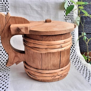 Norwegian Bentwood Vintage Beer Stein Mug Handcarved from wood with willow hoops around Scandinavian Craft Bucolic Vintage