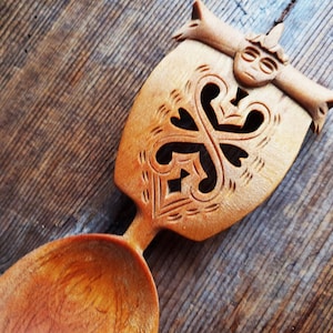 Norwegian Handcarved Wood Spoon Medieval Viking Motif  Nordic Folk Art Craft Woodwork Gift Shipping from Norway