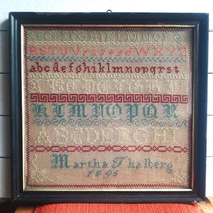 Norwegian Authentic antique 1800sAlphabet  from 1895 Handembroidered Whitework Sampler Scandinavian Folk Art Nordic collectible Gift