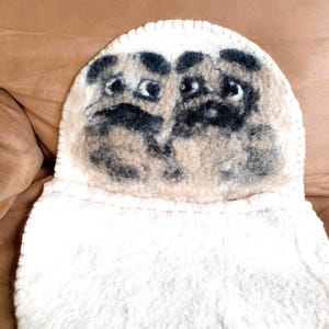 Handcrafted Wool PUG RUG: Norwegian Sheepwool Fiber Art  one-of-a-kind Gift Recive Discount - 25%