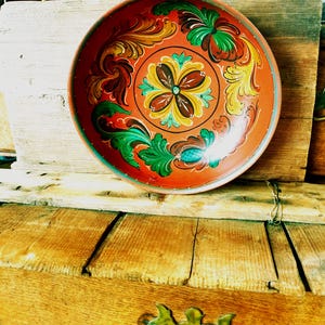 Norwegian antique Ale beer  Bowl Handcrafted Vintage Wooden Ale Bowl Handpainted Folk Pattern Rosemaling Scandinavian Folk Craft