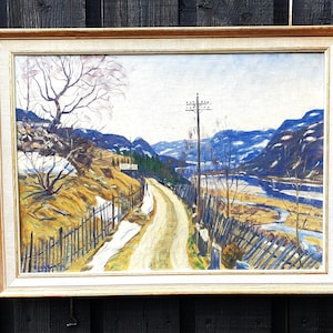 Norwegian Artist Karl Løkke (1870-1943) Original Framed Oil Painting Mountain Landscape Scandinavian Nordic art
