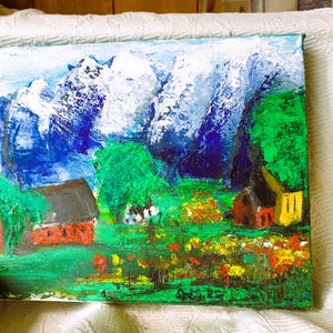 norwegian farm original oil painting farm by the mountains oil painting on canvas shipping from Norway