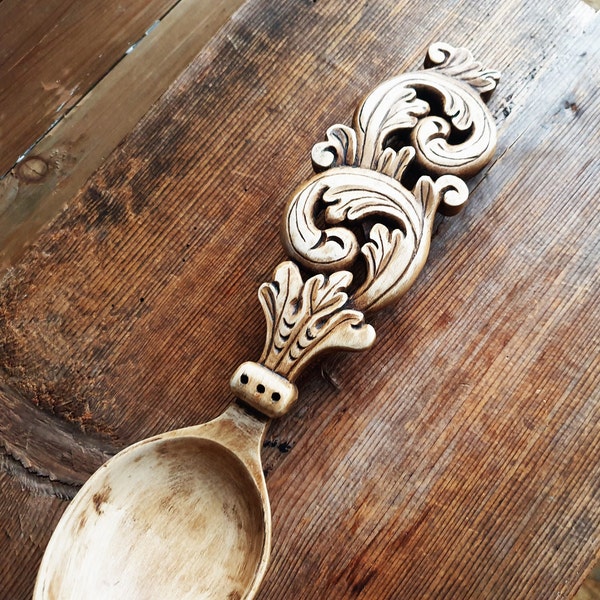 Norwegian Handcarved Spoon Folk Art Rosemaling Scandinavian Natural Home Nordic Woodwork OOAK Housewarming Gift Free Shipping from Norway