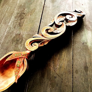 Norwegian vintage Handcarved Spoon Folk Art Rosemaling Scandinavian Natural Home FarmNordic Woodwork OOAK Housewarming Gift Bucolic Vintage