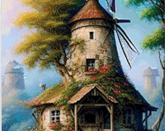 Windmill 3.-cross stitch pattern-instant download PDF file
