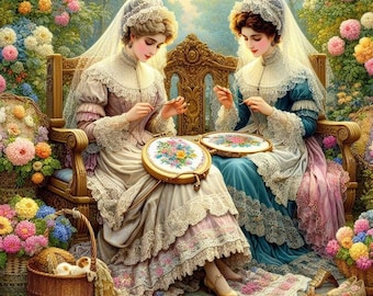 Women who embroider-cross stitch pattern-instant download PDF file