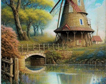 Windmill-cross stitch pattern-instant download PDF file