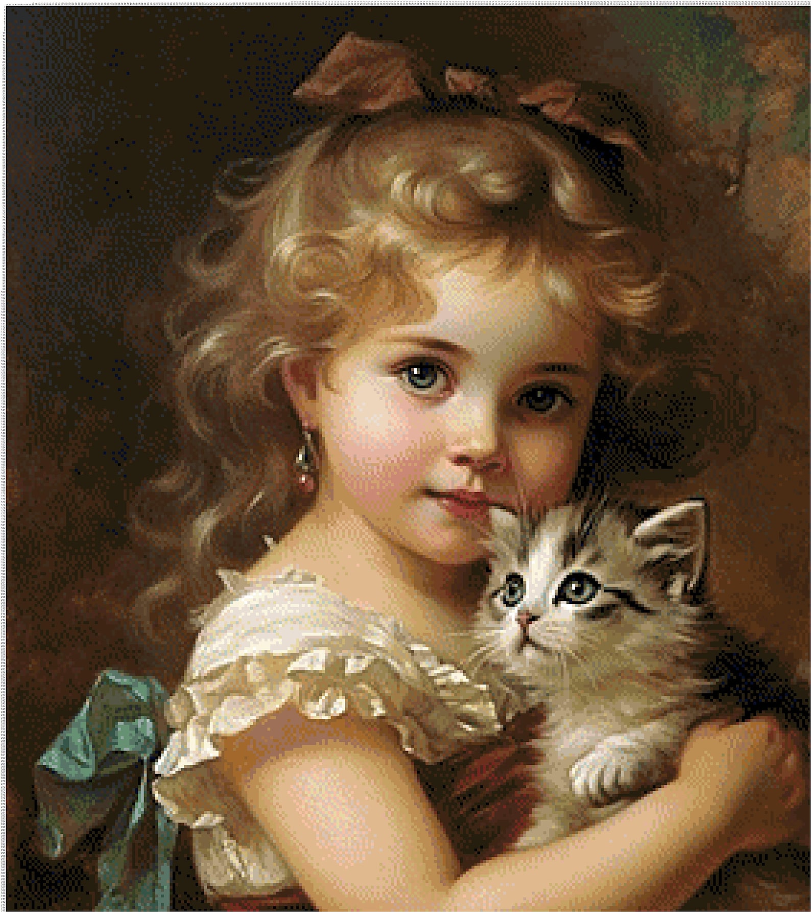 Little Girl With Kittens-painting Copy-cross Stitch Pattern PDF Ile,xsl ...