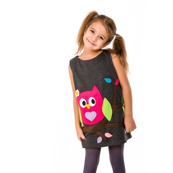 Owl Dress Toddler - Robe pour fille, Robe colorée, Robe avec oiseau, Tunique fille, Robes heureuses, Vêtements de fille, Robe applique, Cadeau d’anniversaire