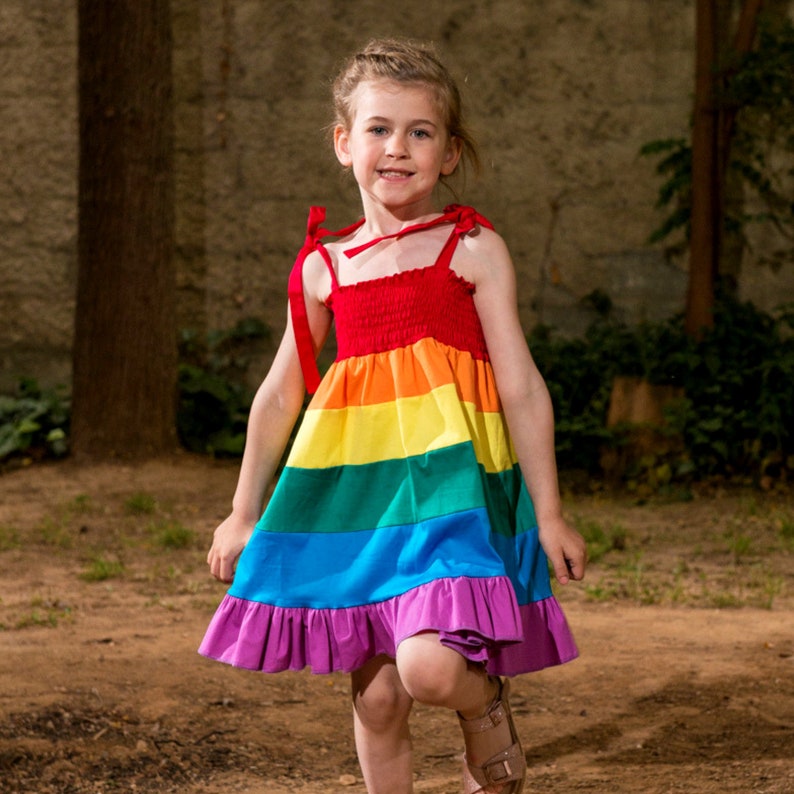 girl in rainbow dress
