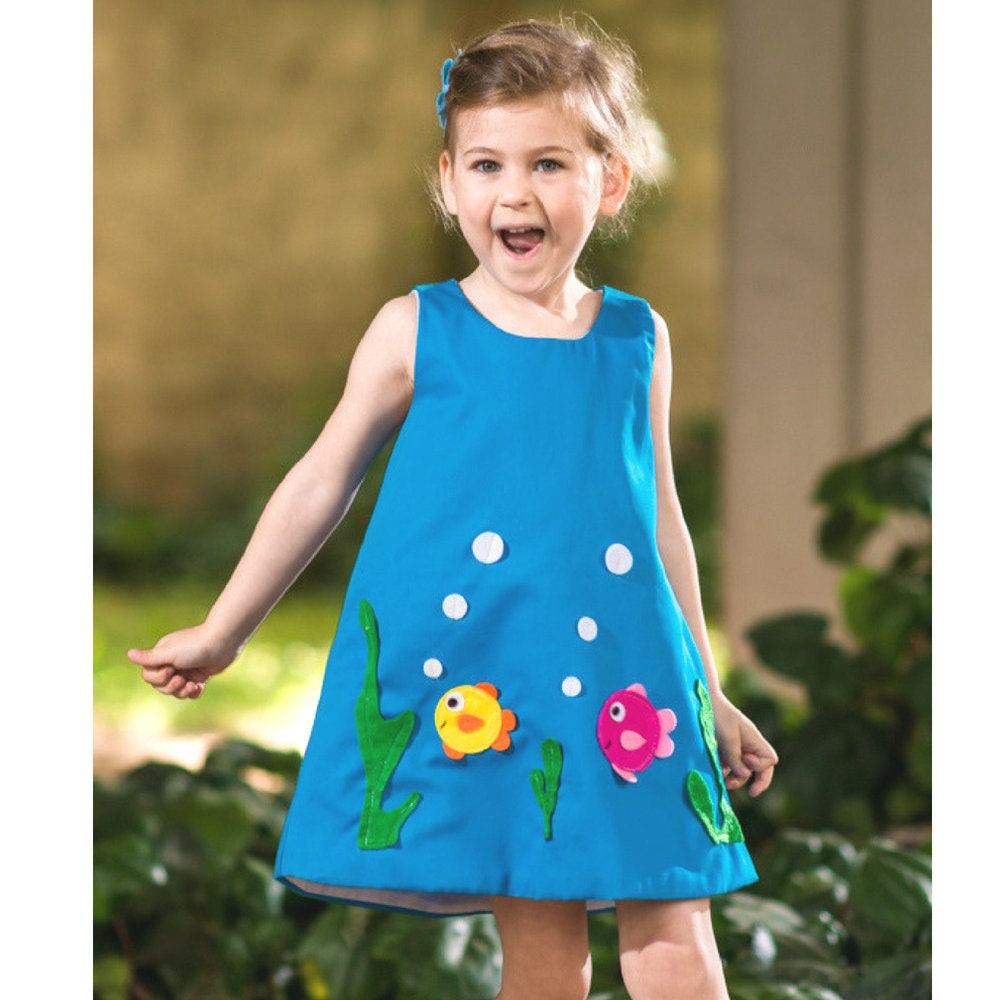 Fish Dress for Girl Cute Girl Dress, Turquoise Dress, Pinafore
